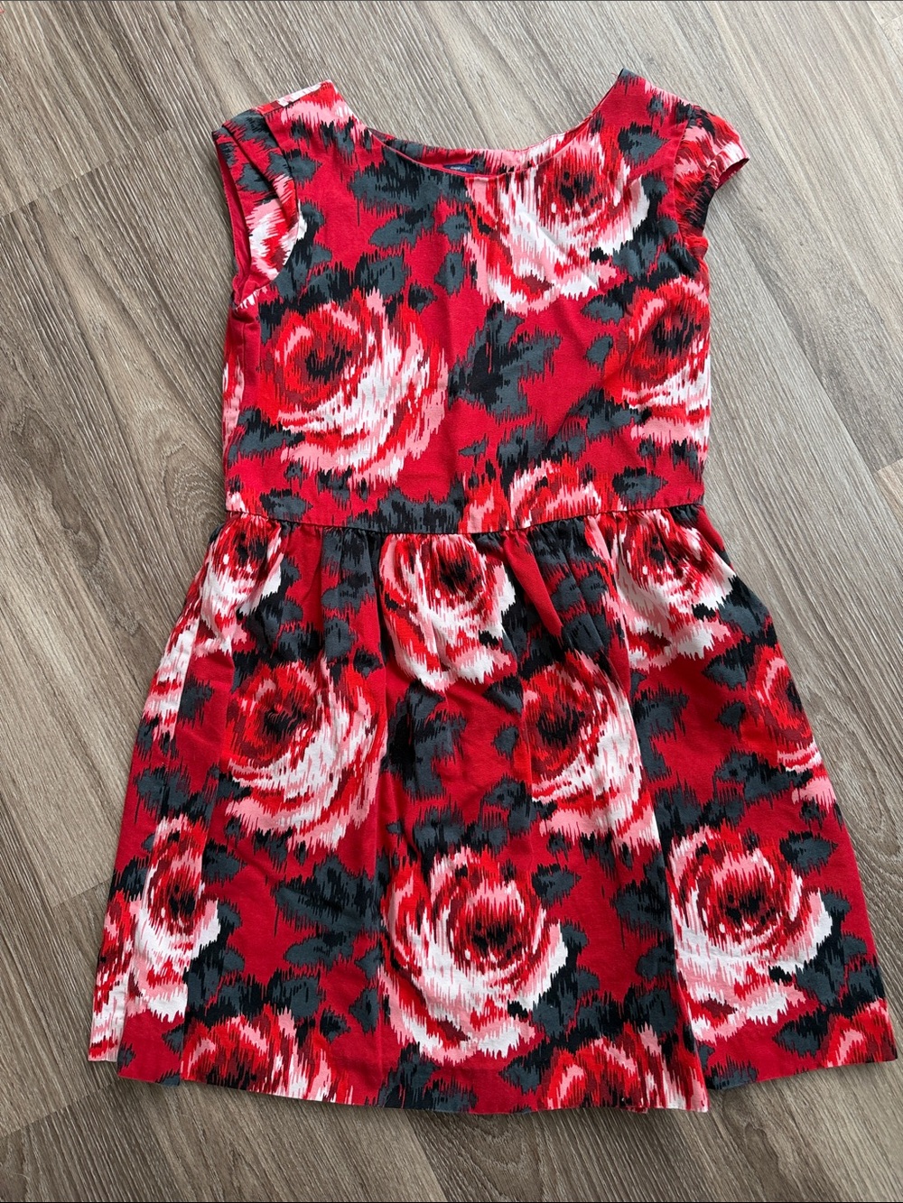 GAP Red, Black & White Rose Print Fit-and-Flare Dress